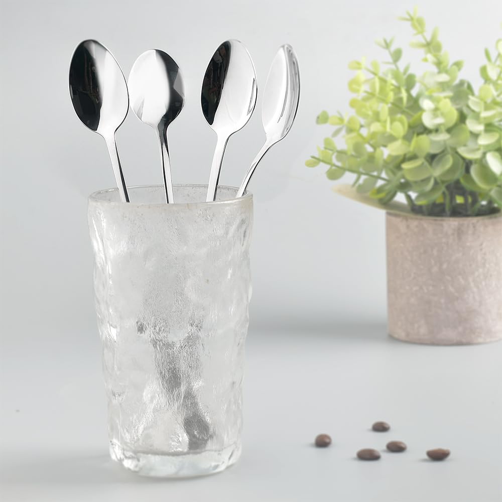 homEdge Stainless Steel Spoon with Long Handle, 21 cm Cocktail Stirring Spoon, Coffee Spoon, Set of 12