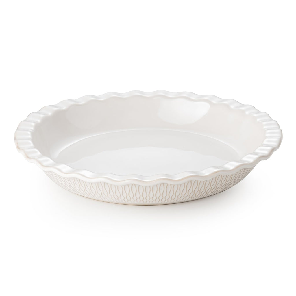 Ceramic Pie Dish for Baking, 9 inch Porcelain Pie Pan, Fluted Pie Plate for Apple, Quiche, Pot Pies, Tart, Modern Farmhouse Bakeware, Glazed White