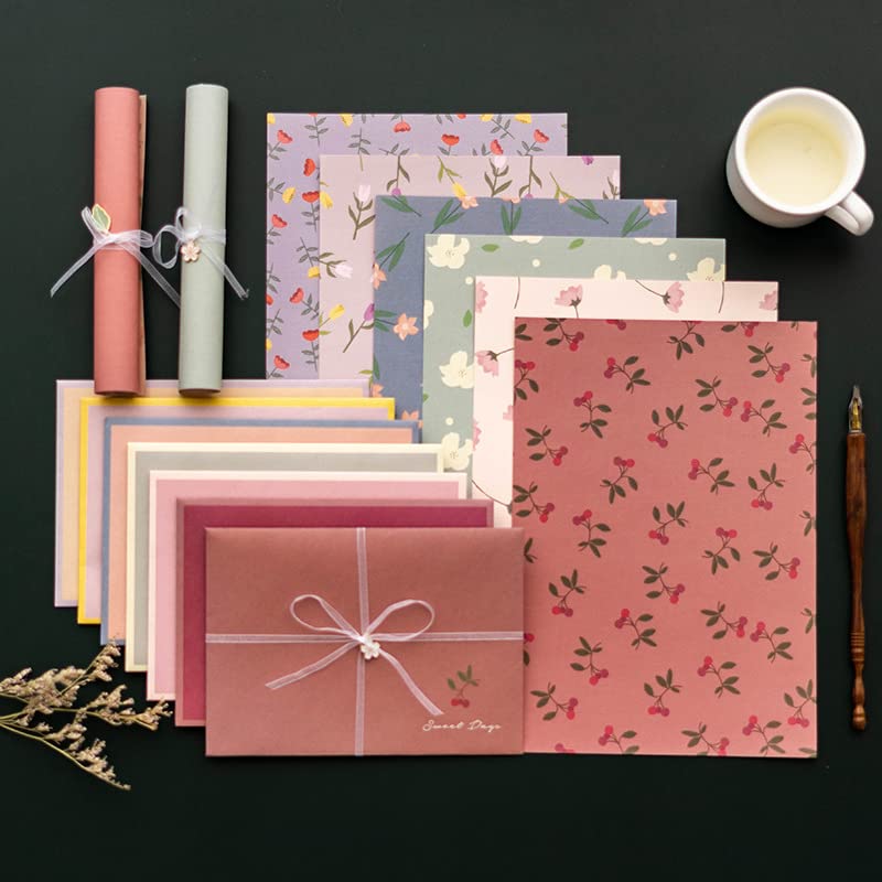 72 Pcs Stationary Writing Paper and Envelopes Set, 24 Sheet Floral Letter Paper 12 Pcs Matching Envelopes Cute Lovely Stationery Lined Writing Paper for Girls Boys Office School Supplies 6 Styles
