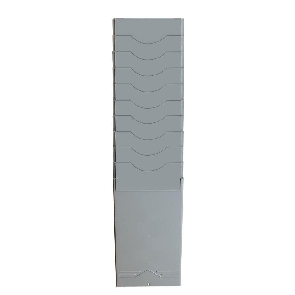 Pyramid Time Systems - Pyramid 400-10 Time Card Rack, Retractable Wall-Mounted Time Card Holder with 10 Pockets, Plastic Employee Organizer for Office, Light Gray