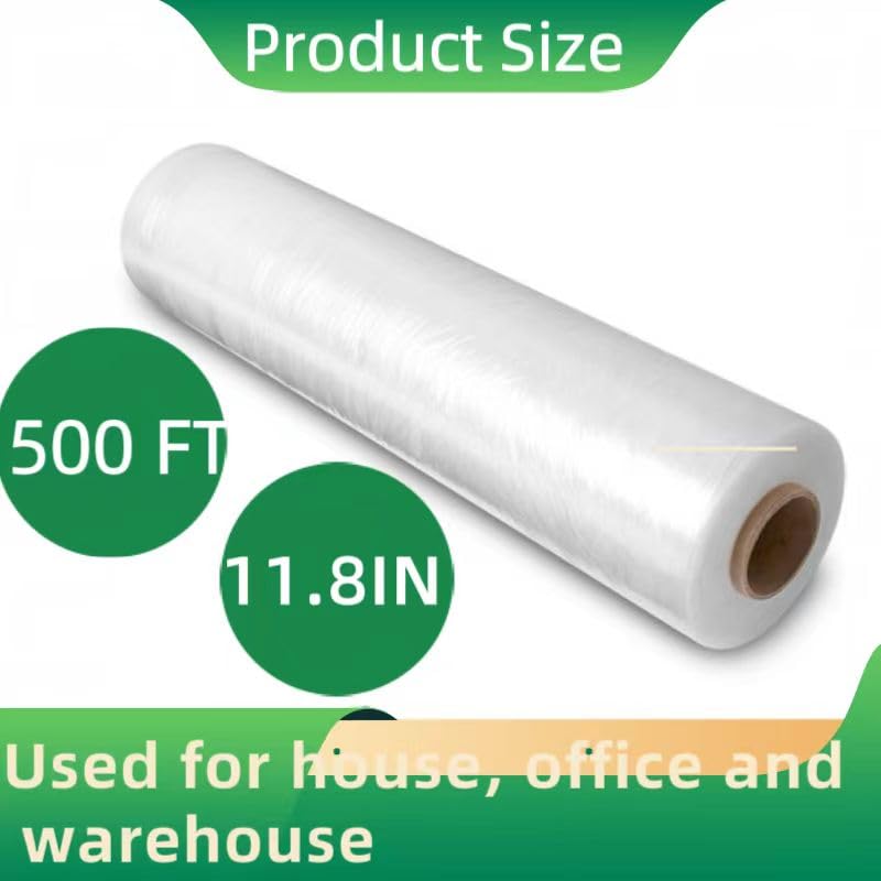 Stretch Wrap Film Heavy Duty 11.8 inch Wide 500ft Shrink Wrap Roll Self Adhering Packing Supplies for Moving, Packing and Pallet Furniture
