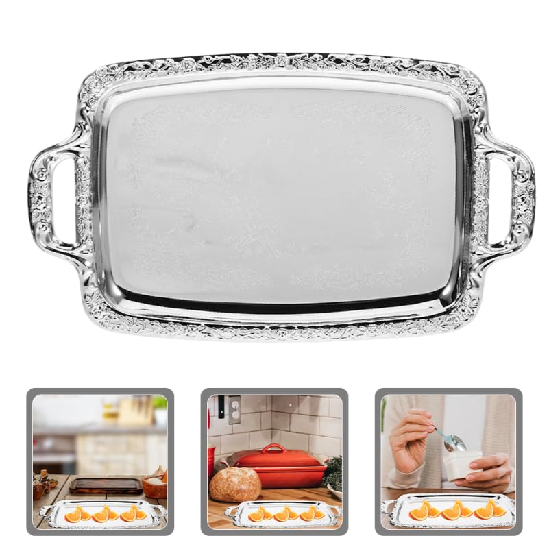 STOBAZA Elegant Stainless Steel Rectangular Food Serving Plate Organized Storage Tray for Snacks Fruits Small Items