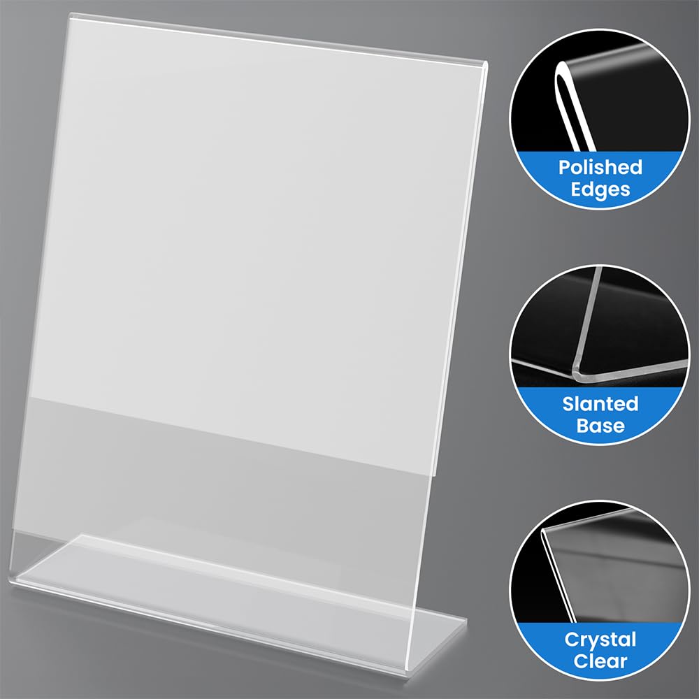 3 Pack Acrylic Sign Holder 8.5 x 11, Slant Back Acrylic Stands for Displaying, L-Shape Clear Plastic Sign Stand Frames, Unbreakable Table Menu Holder Flyer Document Stands for Restaurant, Office, School, Store