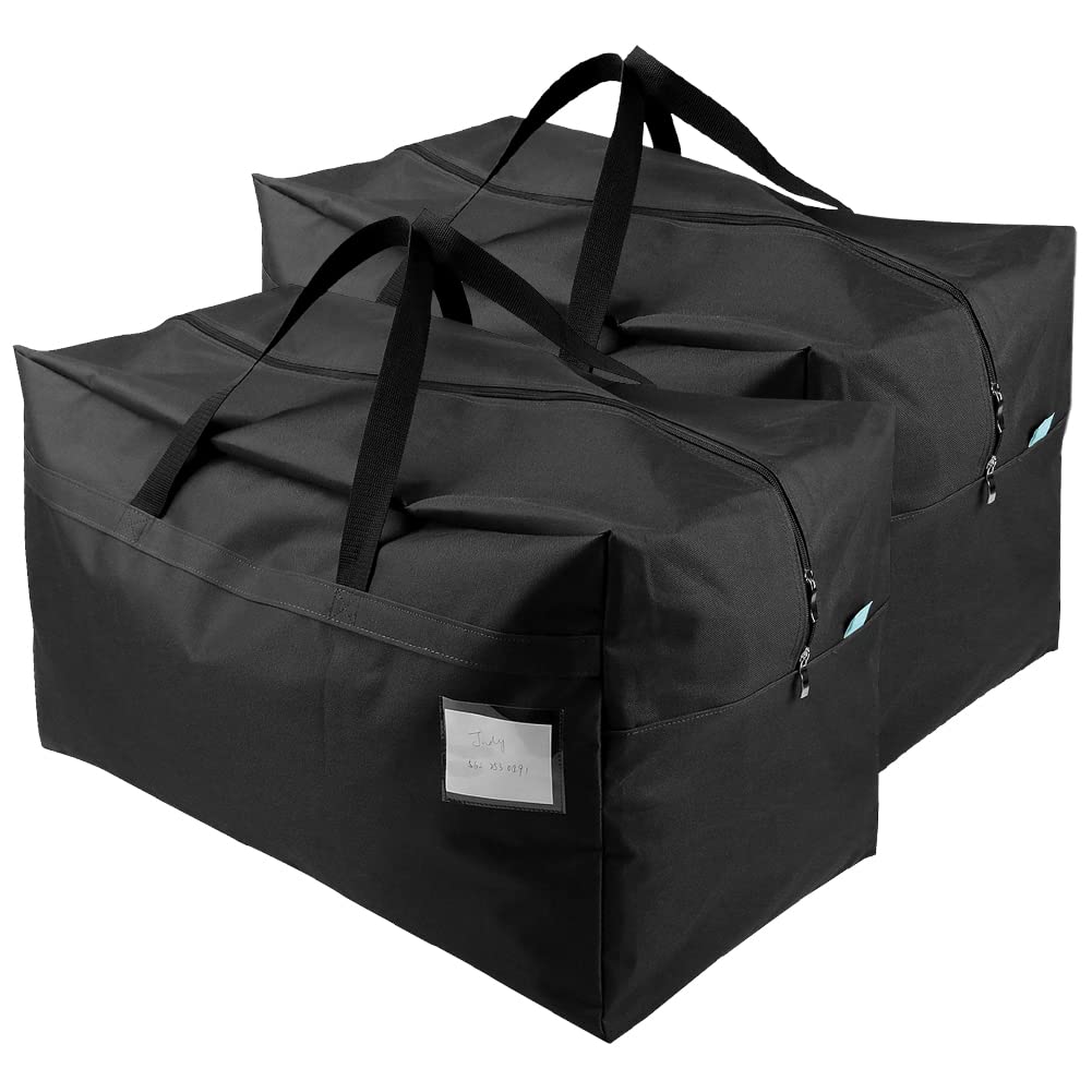 AMJ 2 Pack Moving Bags Heavy Duty Extra Large Stronger Handles Wrap Totes Storage Boxes Storage Totes, Storage Totes for Space Saving, Fold Flat, Alternative to Moving Box, Black