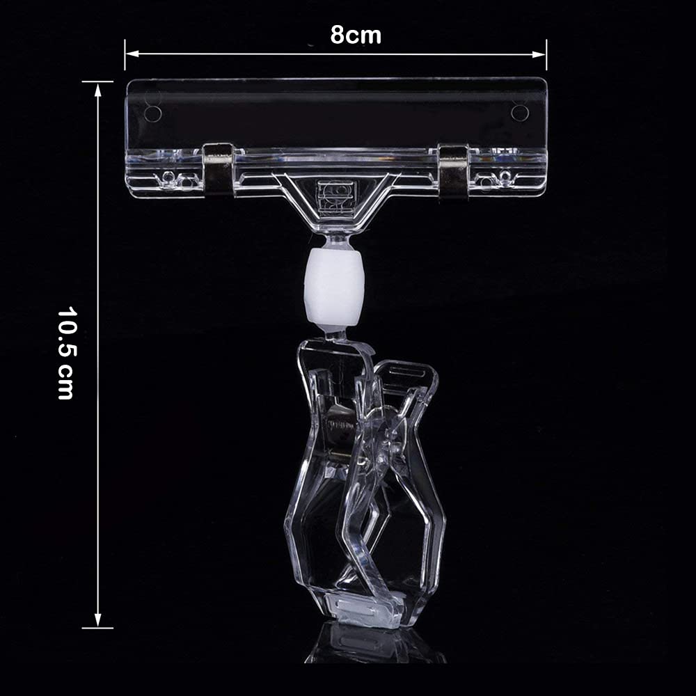 30Pcs Sign Clips Holders, Clear Plastic Rotatable POP Clip-on Style Merchandise Sign Display Clip Tag Holders for Display for Office, Business, Store, Supermarket, Exhibition