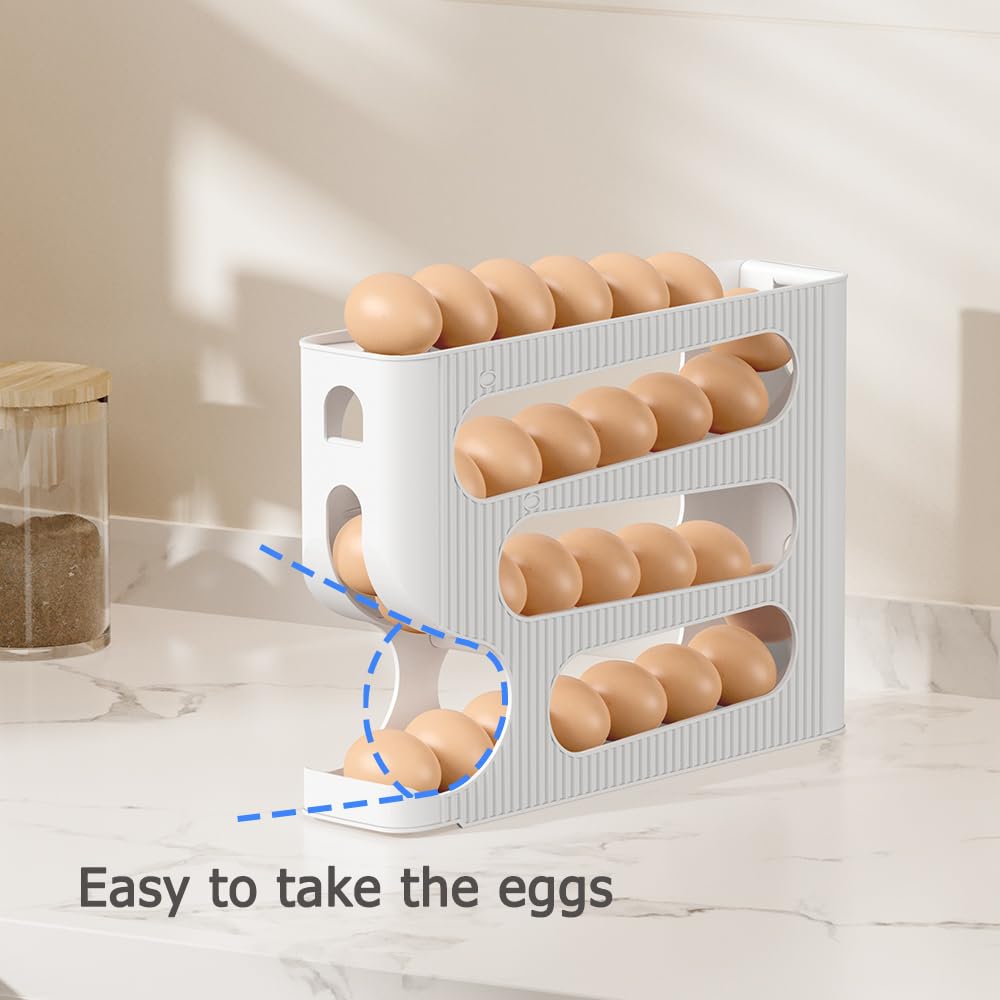 Egg Storage for Fridge, Automatic Rolling Egg Holer for Refrigerator, Countertop, Kitchen - Space-saving Roller/Dispenser/Container/Tray/Organizer for Fridge - 1 Pack for 28 Large-size Eggs