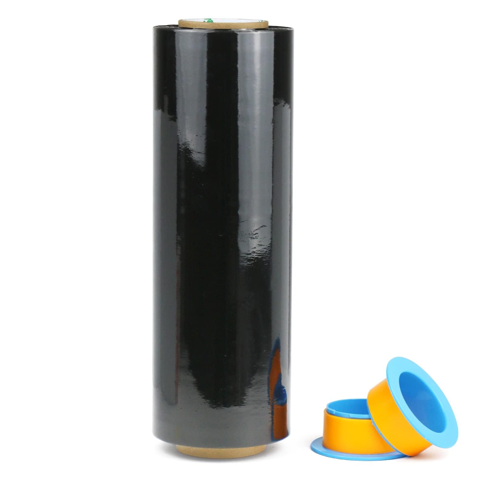 BOMEI PACK Black Stretch Wrap, Plastic Shrink Wrap Film Roll 15 in x 1500ft, 1 Pack with Rotatable Sleeve