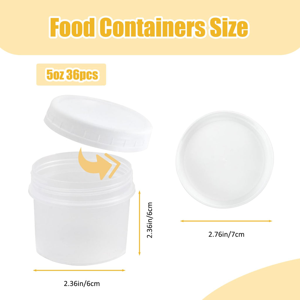 RUITENG 36 Pack Food Containers with Screw Lids, 5 oz Plastic Food Storage Containers for Small Deli Sauce Fruit Jars, Small Reusable Ice Cream Containers with Lids for Food Meal Prep Snack