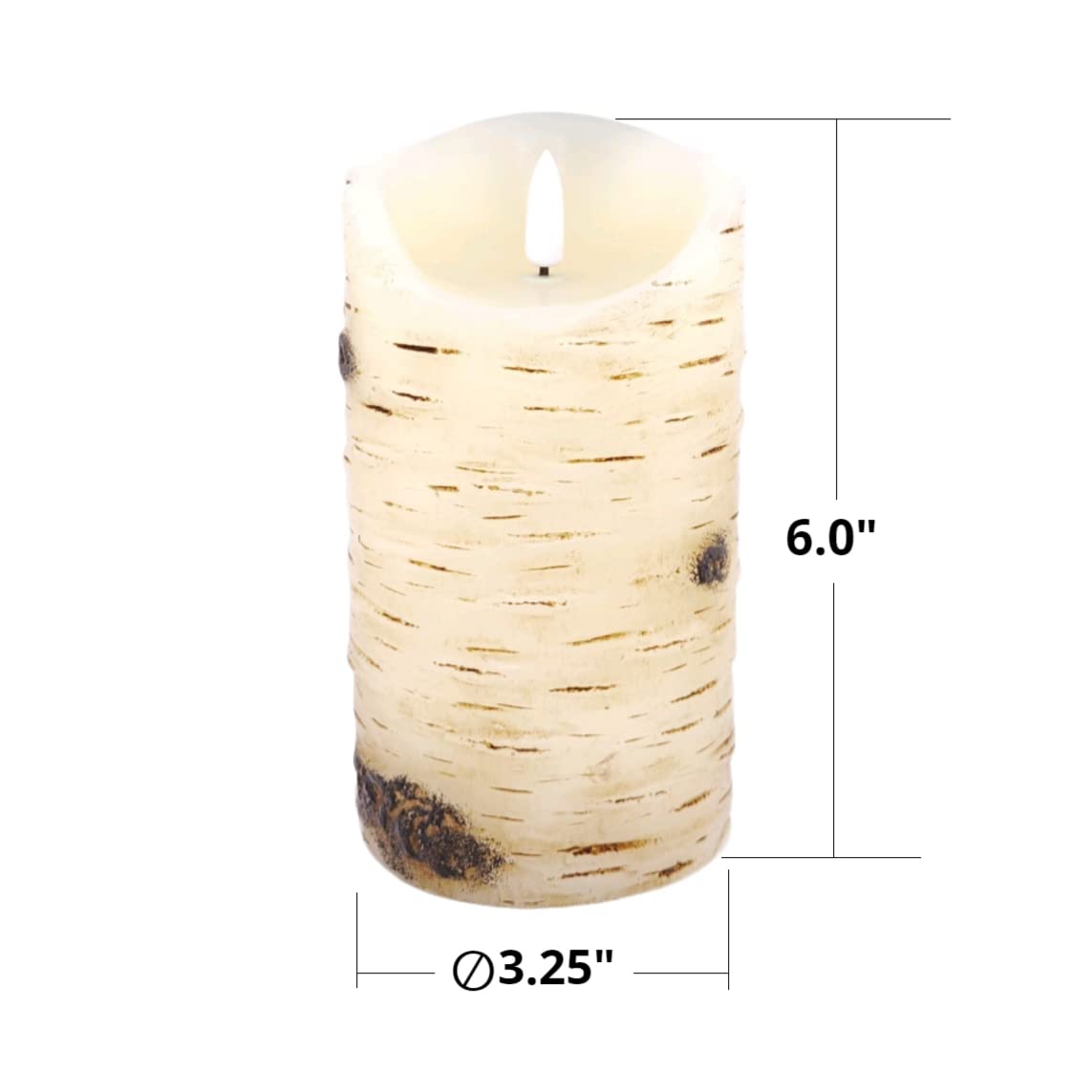 Flameless Candles LED Candles Birch Bark Effect Set of 2 (D:3.25" X H:6") Ivory Real Wax Pillar Battery Operated Candles with Dancing LED Flame 10-Key Remote Control and Cycling 24 Hours Timer