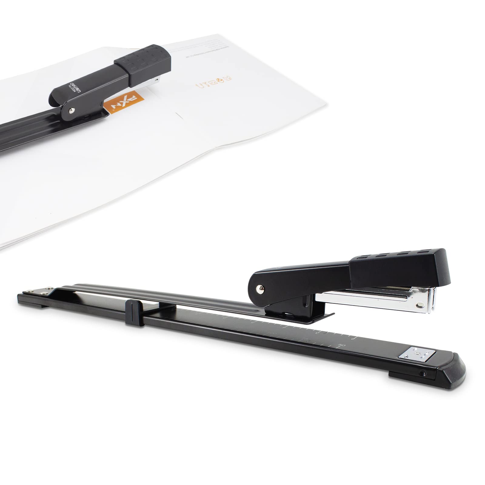 Deli Long Reach Stapler, Booklet Stapler with Jam Resistant, 25 Sheet Capacity, Long Arm Standard Stapler for Booklet, Book Binding, Art Journaling, Black, Gifts