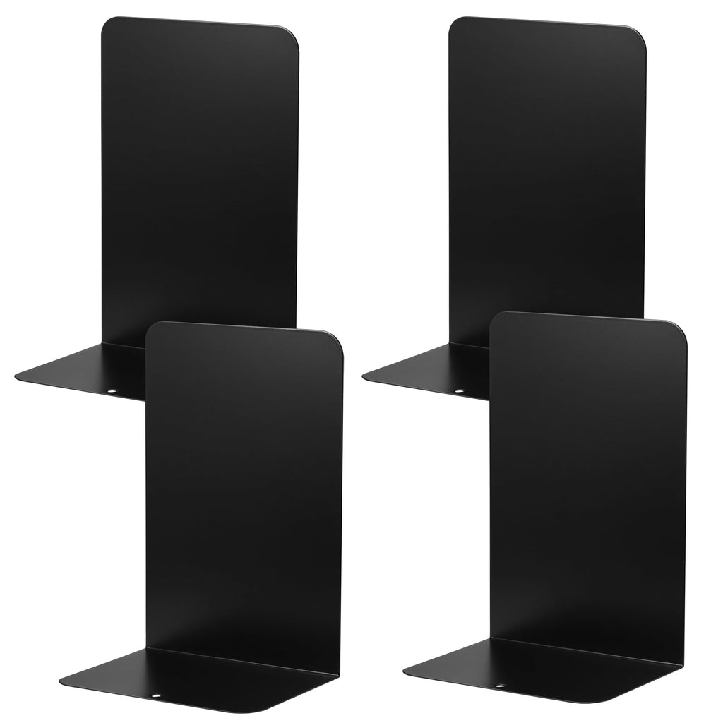 JIANTA Book Ends, Heavy Duty Metal Bookends, 2 Pairs/4 Pieces Book Stopper, Book Ends Support for Shelves, Black Non-Slip Bookshelf Holder Stand for Home, Office, Library, School
