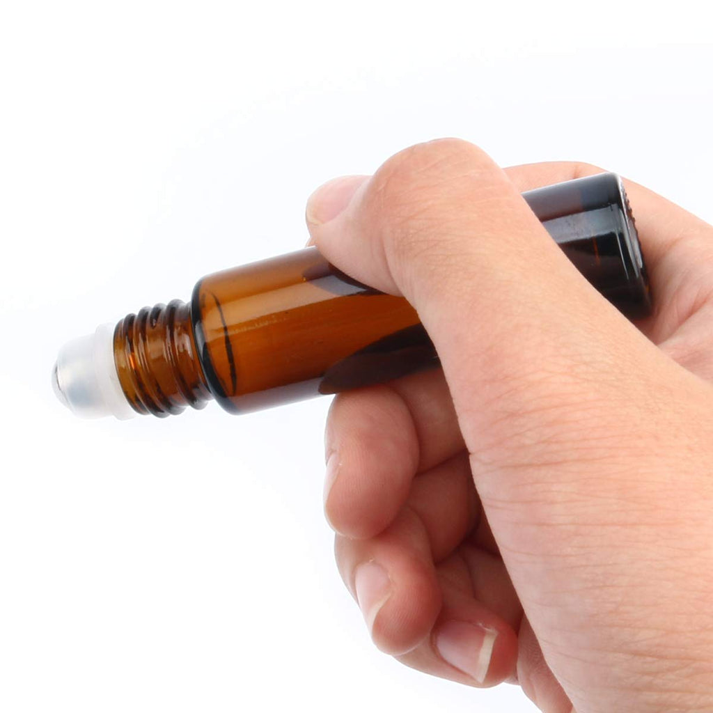 25 Pack Roller Bottles, 10ML Essential Oil Glass Roller Bottles with Stainless Steel Roller Balls (1 Openers,2 Funnels,3 Droppers) (25PCS 10ml Amber)