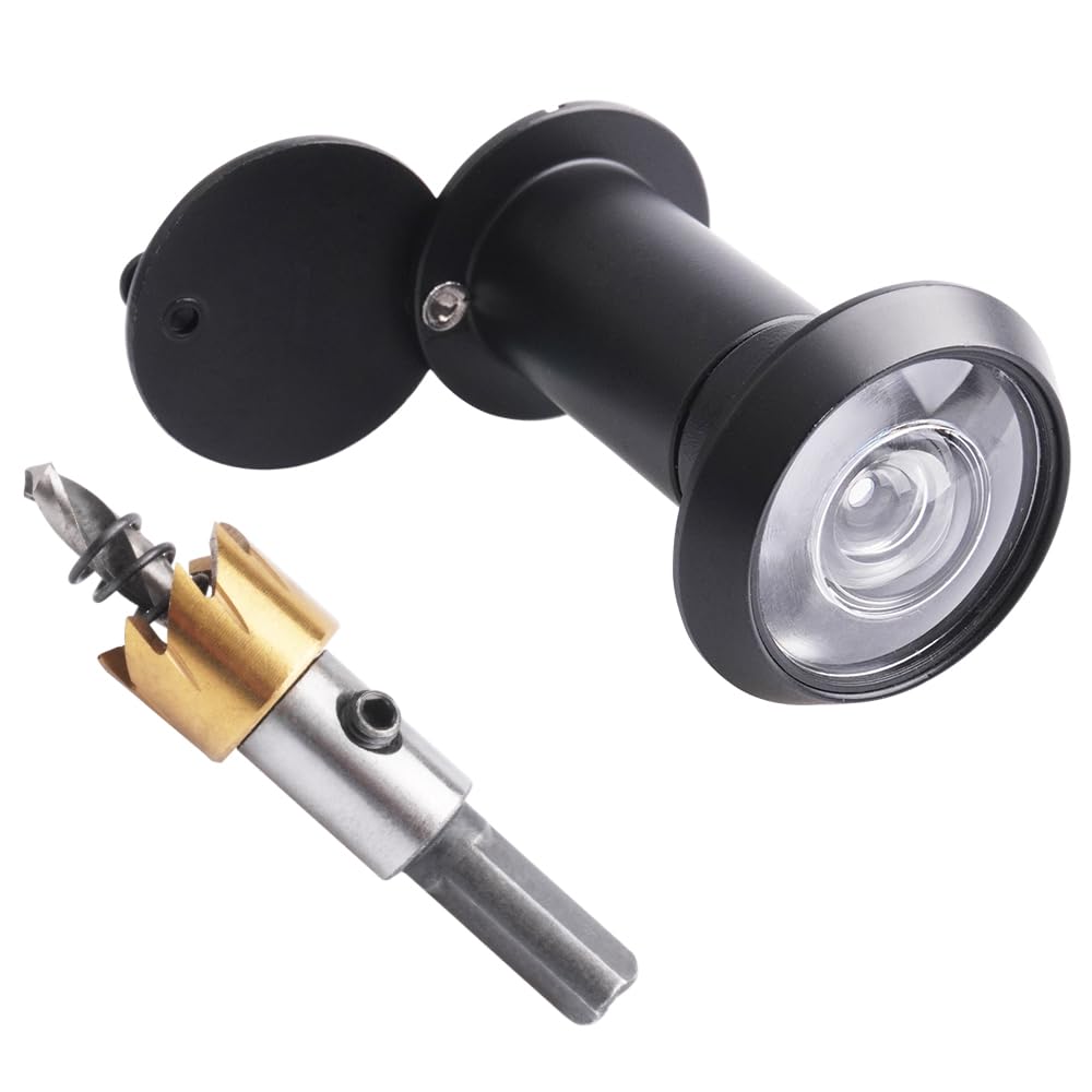 Tahikem Door Viewer Peephole, Door Viewers with 0.63inch/16mm Drill Bit Kit, Fits 1-1/2" to 2-3/8" Front Door, 200 Degree Wide Angle Peep Eye Hole, Anti Peeping Reverse Privacy Covers - Matte Black