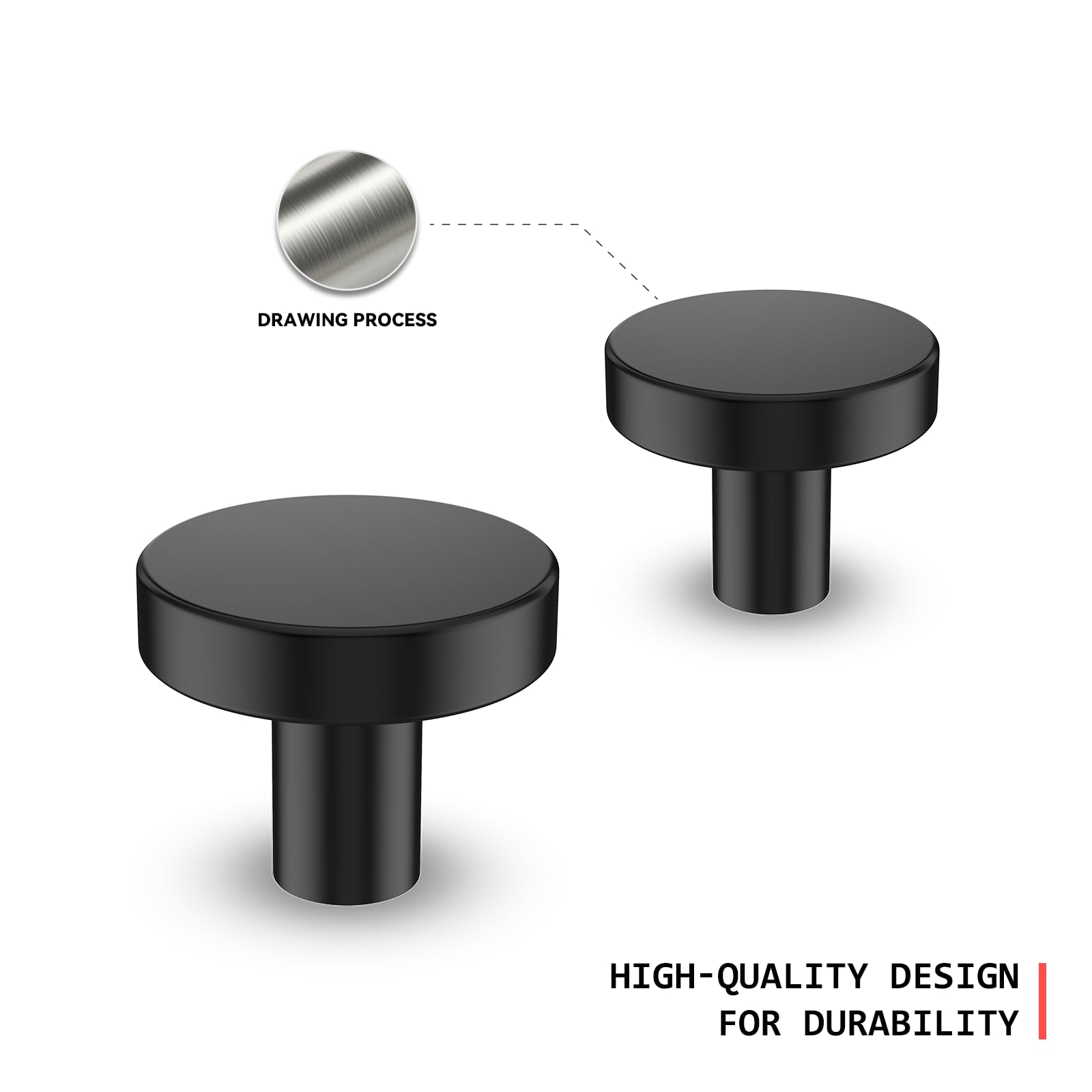 homdiy 10 Pack Black Cabinet Knobs Round Dresser Knobs, Aluminum Alloy Kitchen Cabinet Knobs, Closet Door Knobs Solid Black Knobs for Dresser Drawers