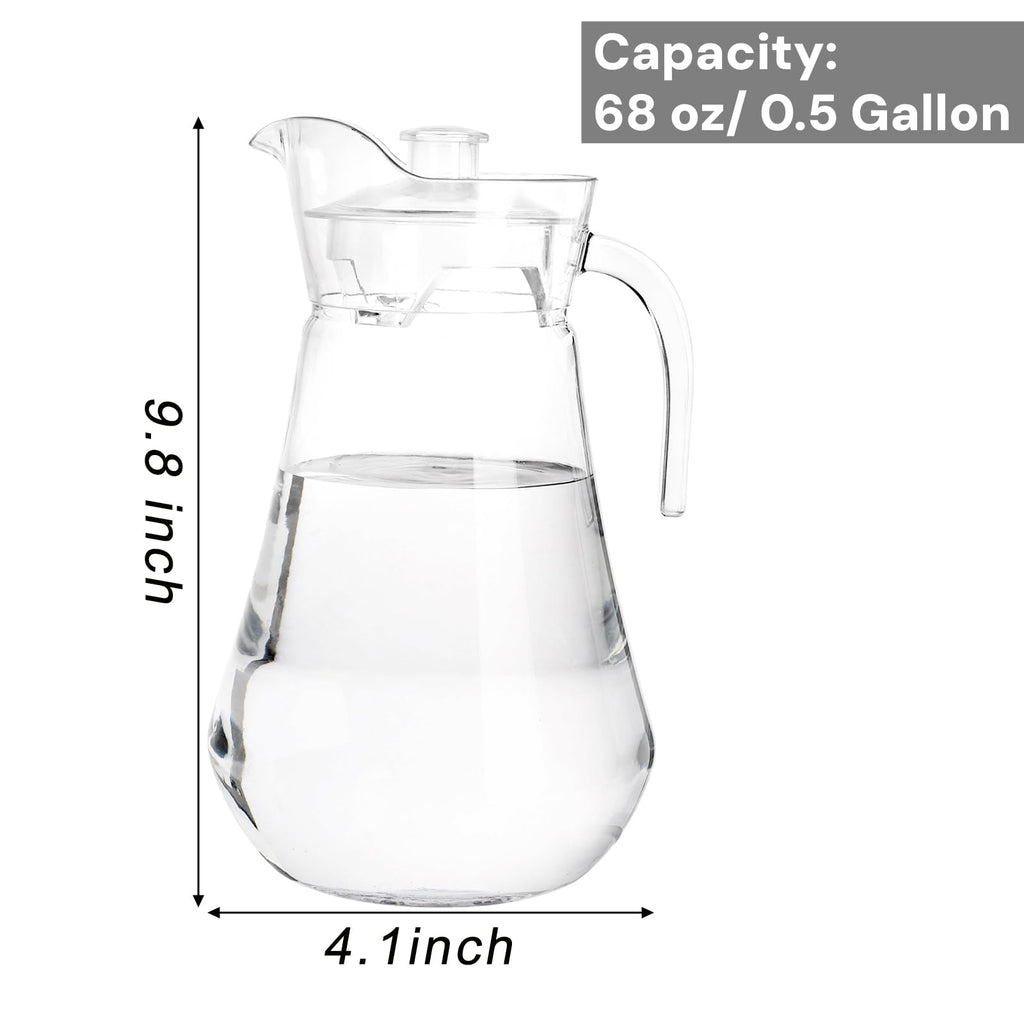 SOUJOY 2 Pack Plastic Pitcher, 2L/68 Oz Clear Iced Water Jug with Lid and Handle, Heat Resistant BPA-Free Tea Pitcher for Lemonade, Juice, Milk, Cold or Hot Beverage
