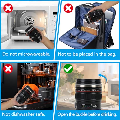 Camera Lens Coffee Mug 350ml Tumbler with Transparent Lid,Black