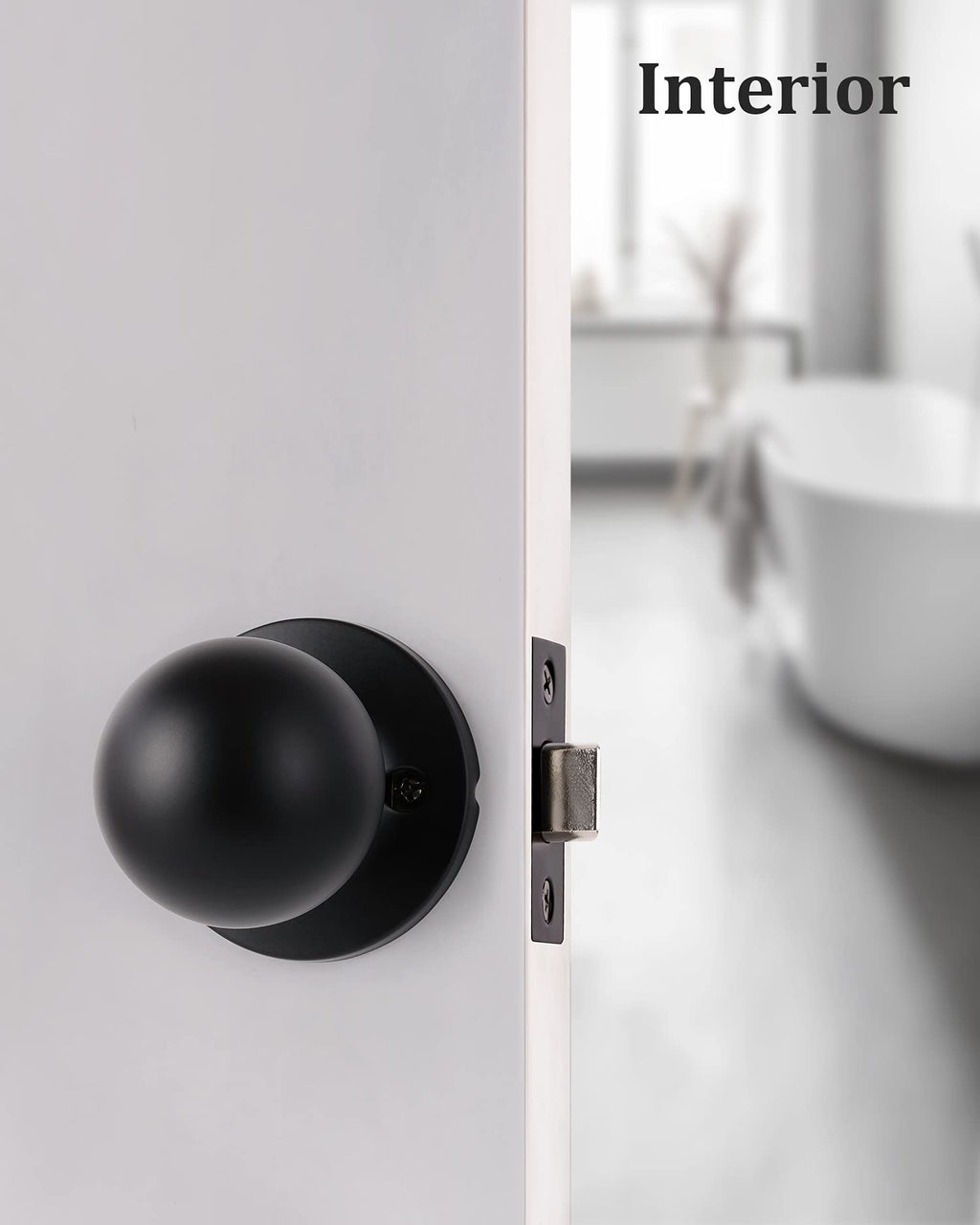 Matte Black Passage Keyless Door Knobs for Closet/Hall/Conference Room, Round Ball Interior Door Locks by Lanwandeng