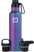 Camping & Hiking Hydration Canteen with Spout Lid (3 Lids) - Double Walled Stainless Steel Insulated Water Bottle - Leak Proof Flask for Sports Gym Travel - Vacuum & BPA Free