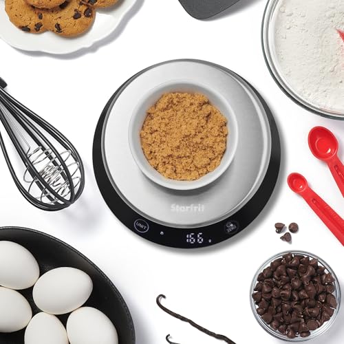 Starfrit Digital Baking Kitchen Scale - Stainless Steel Removable Bowl - 11 lb / 5 kg Capacity - Black