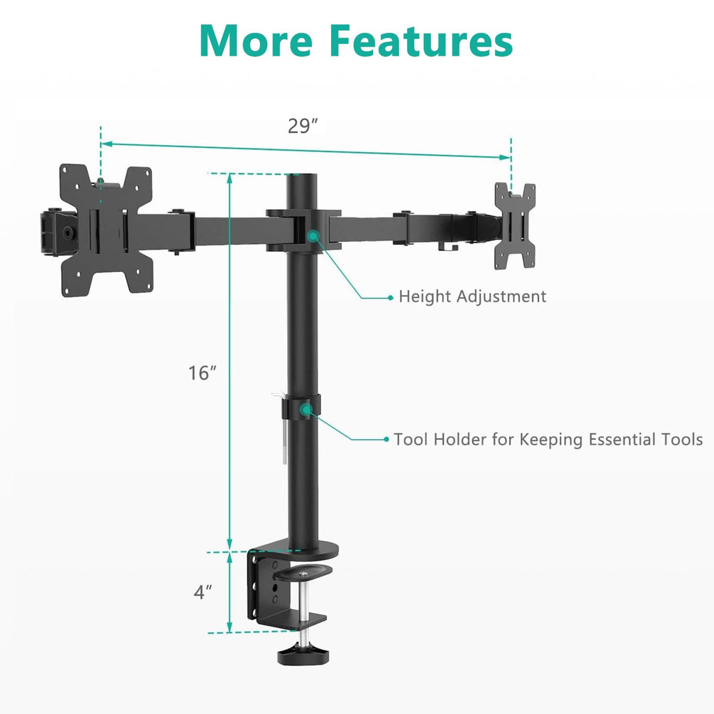 WALI Dual Monitor Arm for 13-27 inch Screens, Monitor Arms for 2 Monitors Holds up to 22 lbs Each, Fully Adjustable Dual Monitor Mount with Swivel Tilt Rotation, 75x75/100x100mm (M002), Black
