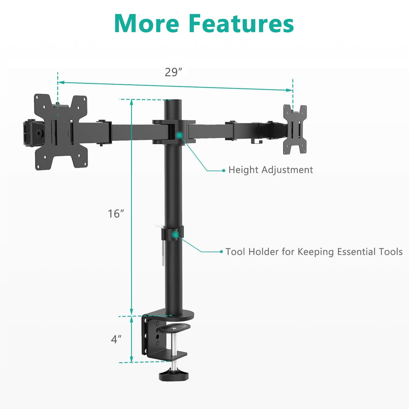 WALI Dual Monitor Arm for 13-27 inch Screens, Monitor Arms for 2 Monitors Holds up to 22 lbs Each, Fully Adjustable Dual Monitor Mount with Swivel Tilt Rotation, 75x75/100x100mm (M002), Black