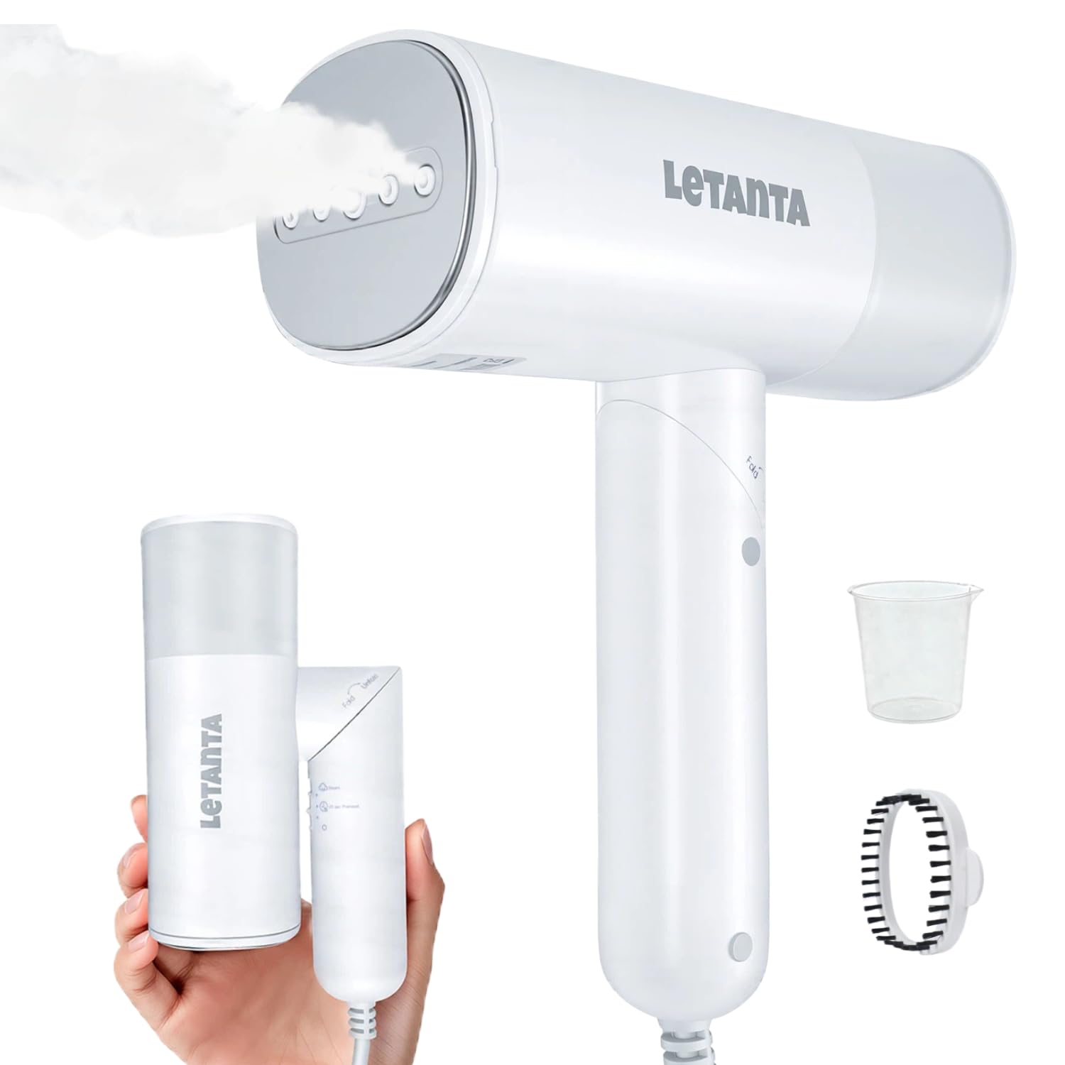 Letanta 2026 Foldable Clothes Steamer, 800W Portable Handheld Garment Steamer for Clothes, 25s Fast Heat-Up, Travel Steam Iron with 150ml Water Tank and Fabric Brush, Ideal for Home, Office & Travel