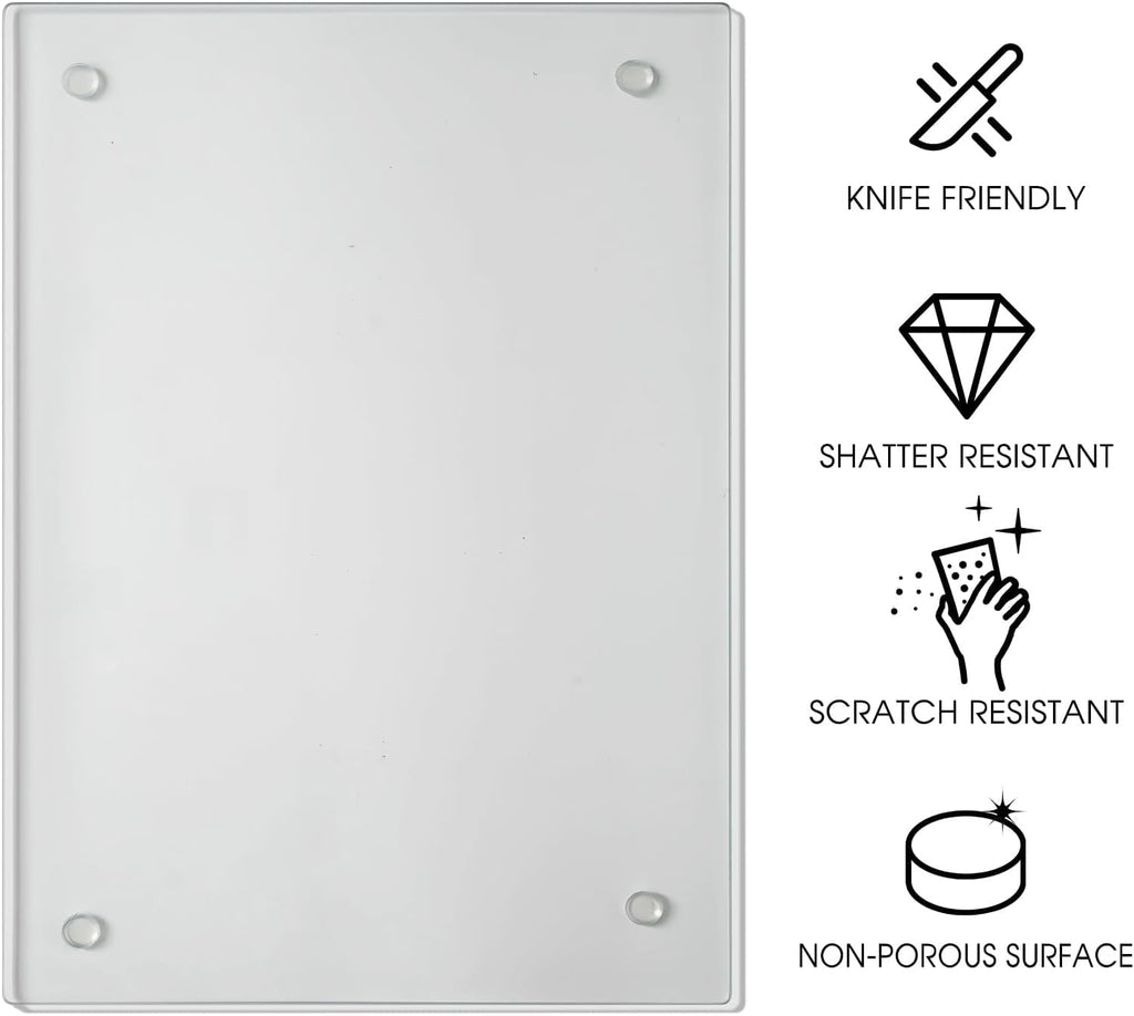 JAMBALAY Tempered Glass Cutting Board for Kitchen, 40CMx30CM Clear Glass Cutting Board with Rubber Non-Slip Feet, Heat and Scratch Resistant, Shatterproof, Dishwasher Safe,Transparent