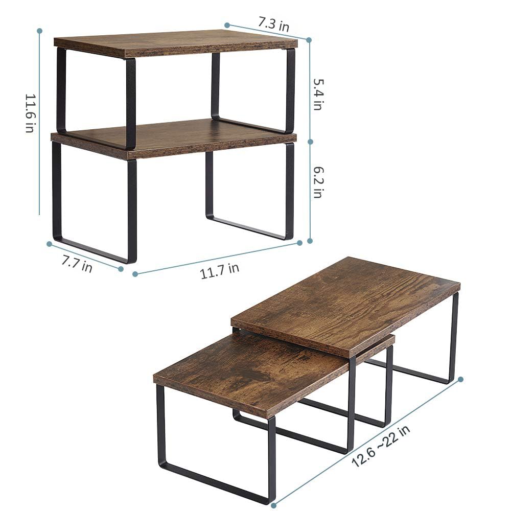MOOACE Kitchen Counter Shelf, Stackable Cabinet Shelf Organizers Expandable Countertop Shelf for Pantry - Set of 4 - Brown