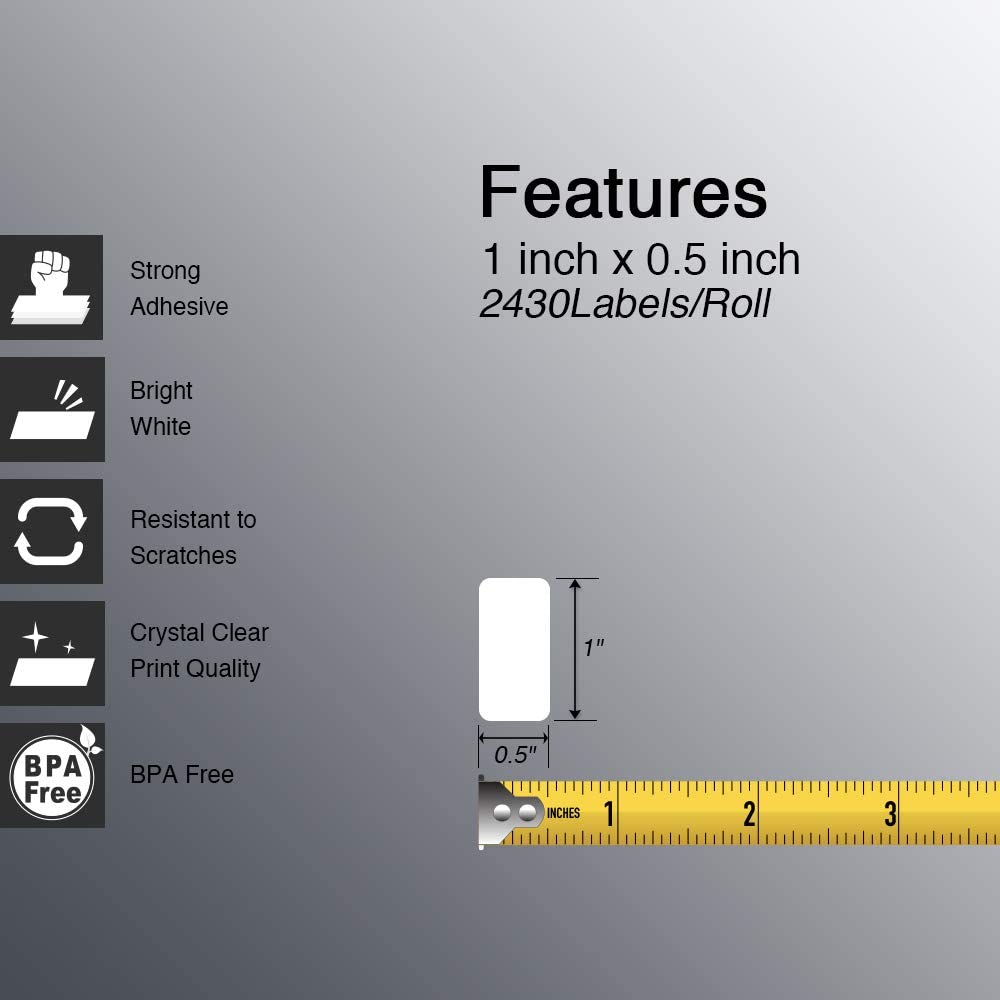 BETCKEY - 1" x 0.5" (25 mm x 13 mm) Small Labels Compatible with Zebra & More Label Printer,Premium Adhesive & Perforated [2 Rolls, 4860 Labels]