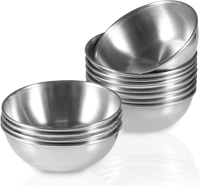 Bicuces 10 Pcs Stainless Steel Bowls Soy Sauce Dish Condiment Sauce Cups Sauce Dish Seasoning Dish Dipping Sauce Bowls Serving Dish Sushi Soy Dish Ramekins Mini Appetizer Plates Individual Sauce Cups