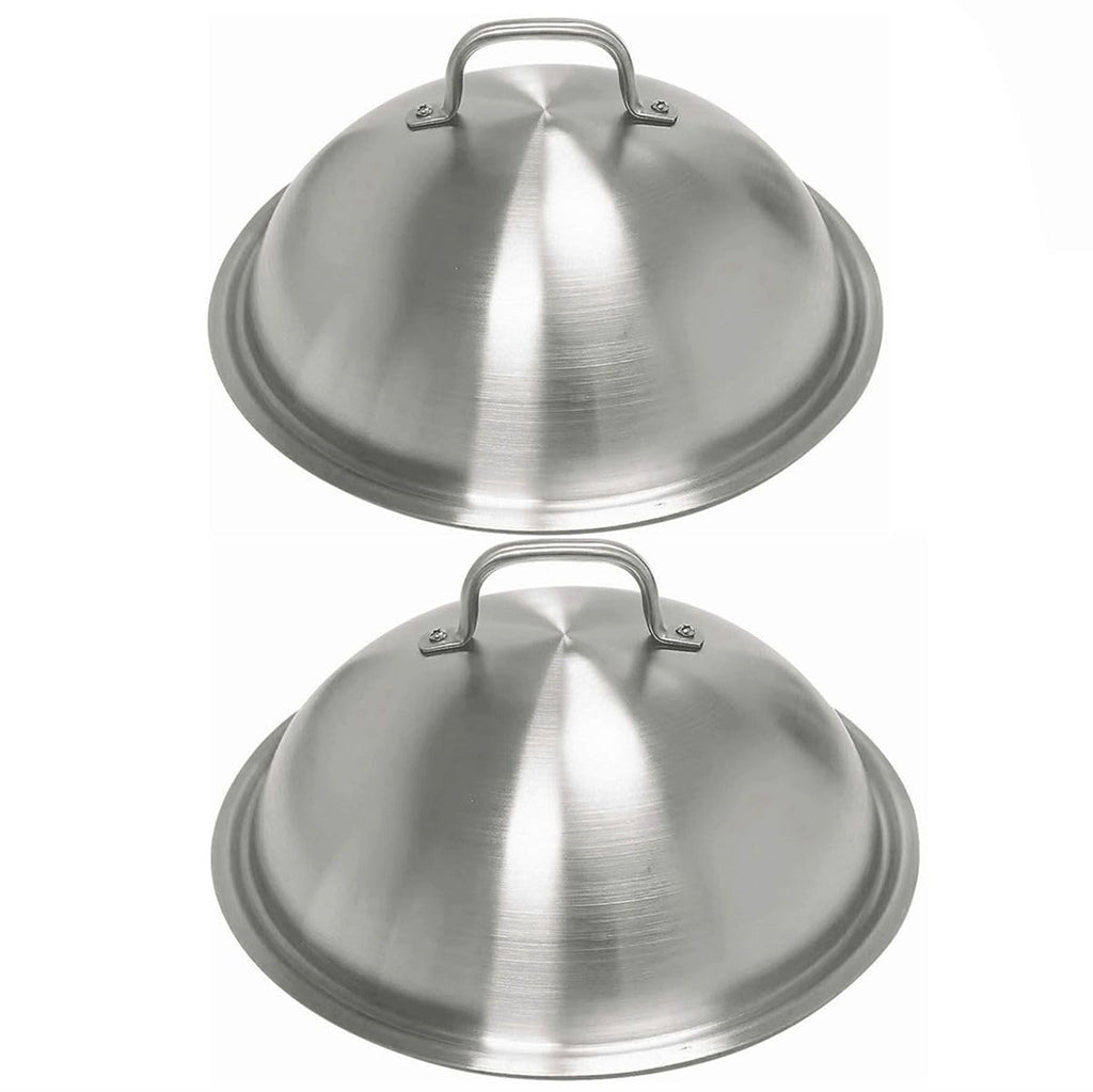 Griddle Accessories Pot Wok Lids - Heavy Duty 12 Inch Round Basting Cover - Stainless Steel - Cheese Melting Dome and Steaming Cover - Best for Use in Flat Top Grill Cooking Indoor Outdoor- 2 Domes