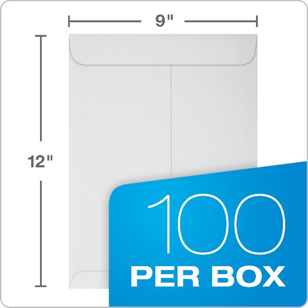 Quality Park Envelopes, Catalog 9" x 12" White, Self-Seal Closure, 28 lb. White Wove, Ideal for Mailing, Organizing, and Storage, Box of 100 (44582)