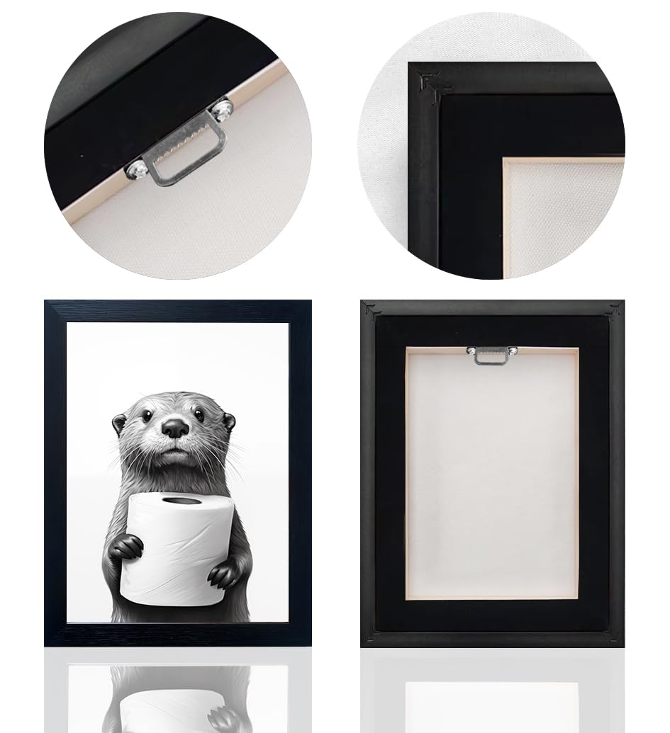 Bathroom Picture Wall Decor Black and White Framed Wall Art for Bathroom Toilet Paper in the Hand of a Little Funny Raccoon Canvas Print Painting