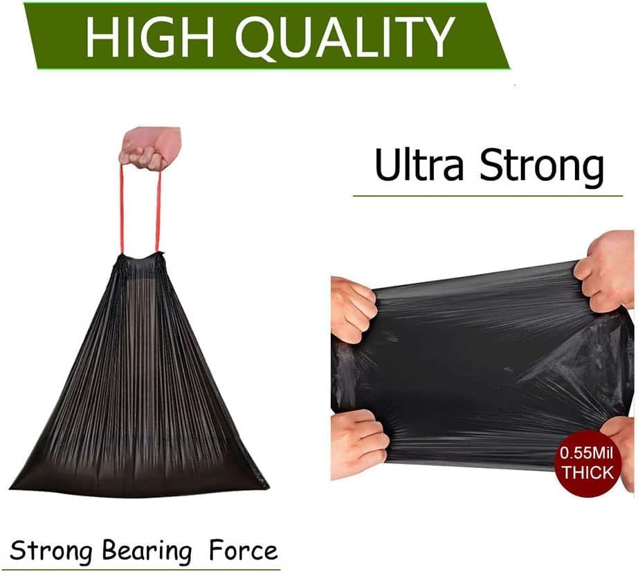 Feisco 3 Gallon Black Trash Bag,11L Drawstring Garbage Bag Trash Can Liner,0.55 Mil,100 Counts