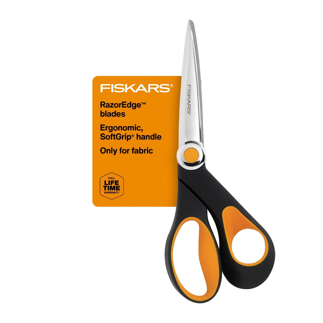 Fiskars RazorEdge Fabric Scissors, Precision-Ground Stainless Steel Blades, Heavy Duty Softgrip Handle, 8", Black