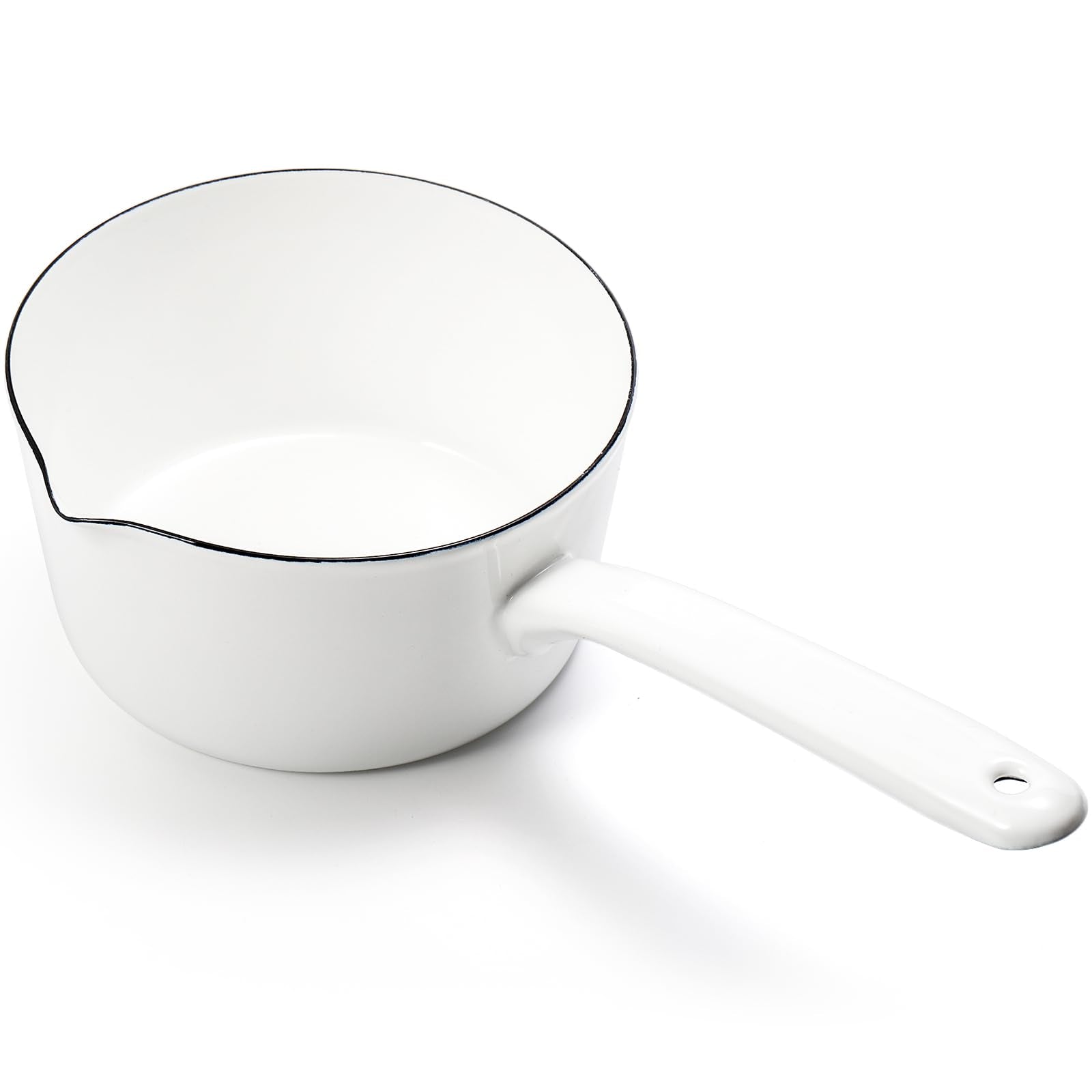 Peohud Enamel Milk Pan, 37 Oz Milk Boiling Pot Stovetop Safe, Mini Butter Warmer Pan with Pour Spout, Nonstick Enamel Saucepan, Milk Melting Boiling Pot for Stove Top, White