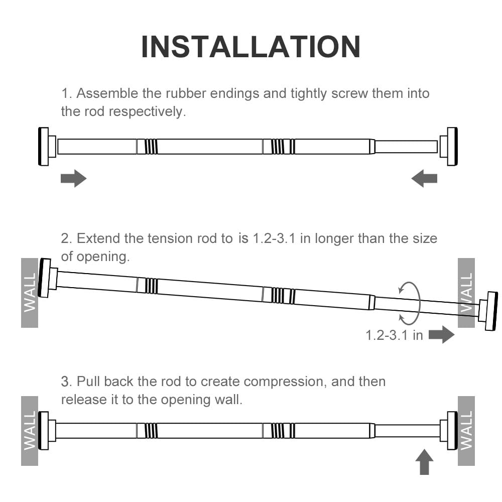 Ausemku Shower Curtain Rod Tension - 32-80 Inch Never Rust Non-Slip Spring Tension Curtain Rod No Drilling Stainless Steel Curtain Rod Use Bathroom Kitchen（White）
