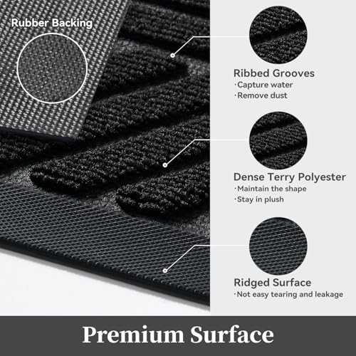 Front Door Mat Outdoor Mat Indoor Doormat for Entrance Mat Entryway Rug Heavy Duty Non Slip Rubber Absorbent Entry Rug Dirt Scraping Shoe Mat 60x90cm Black