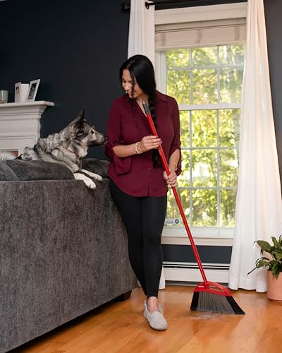 O-Cedar Pet Pro Broom & Step-On Dustpan PowerCorner, Red
