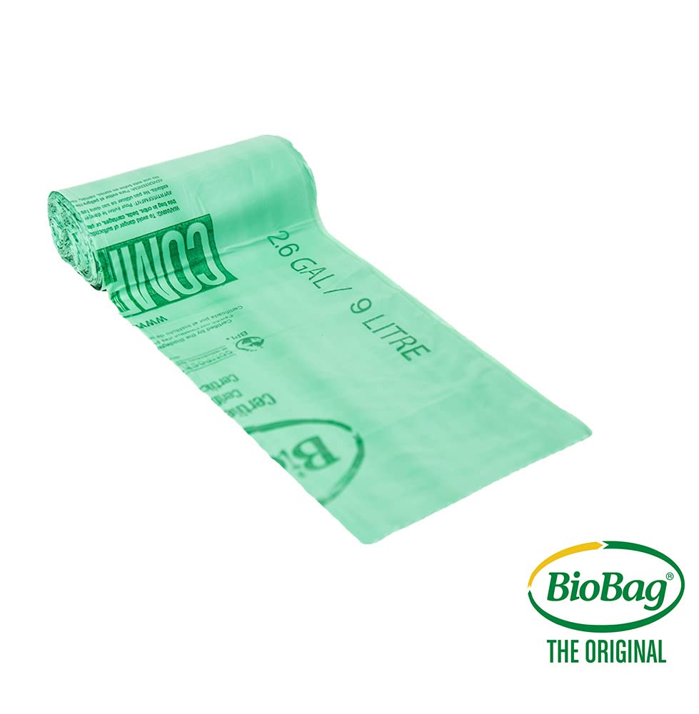 BioBag (USA), The Original Compostable Bag, 2.6 Gallon, 100 Total Count, 100% Certified Compostable Kitchen Food Scrap Bags, Kitchen Compost Bin Compatible