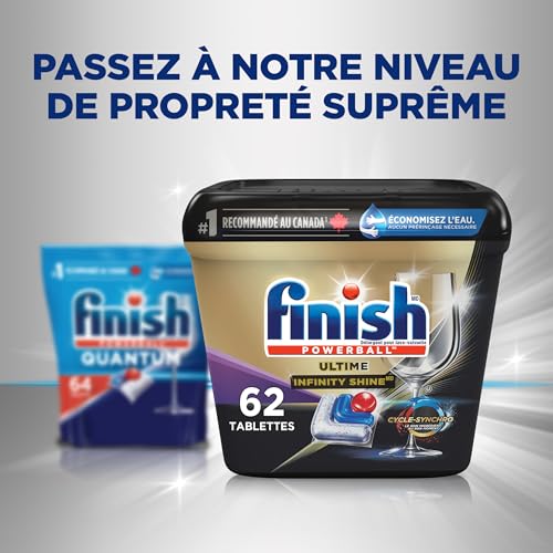 Finish Power Ball Quantum Dishwasher Detergent Pods, No pre sinse needed, For Deep clean & sparkling shine, Lemon Sparkle, 64 Tabs