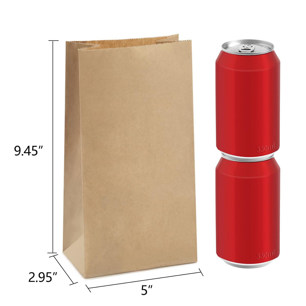 BagDream Paper Lunch Bags 4lb 100Pcs Snack Bags, Craft Bags, Bread Bags, Sack Lunch Bags Bulk 5x2.95x9.45 Inches Recycled Brown Paper Bags