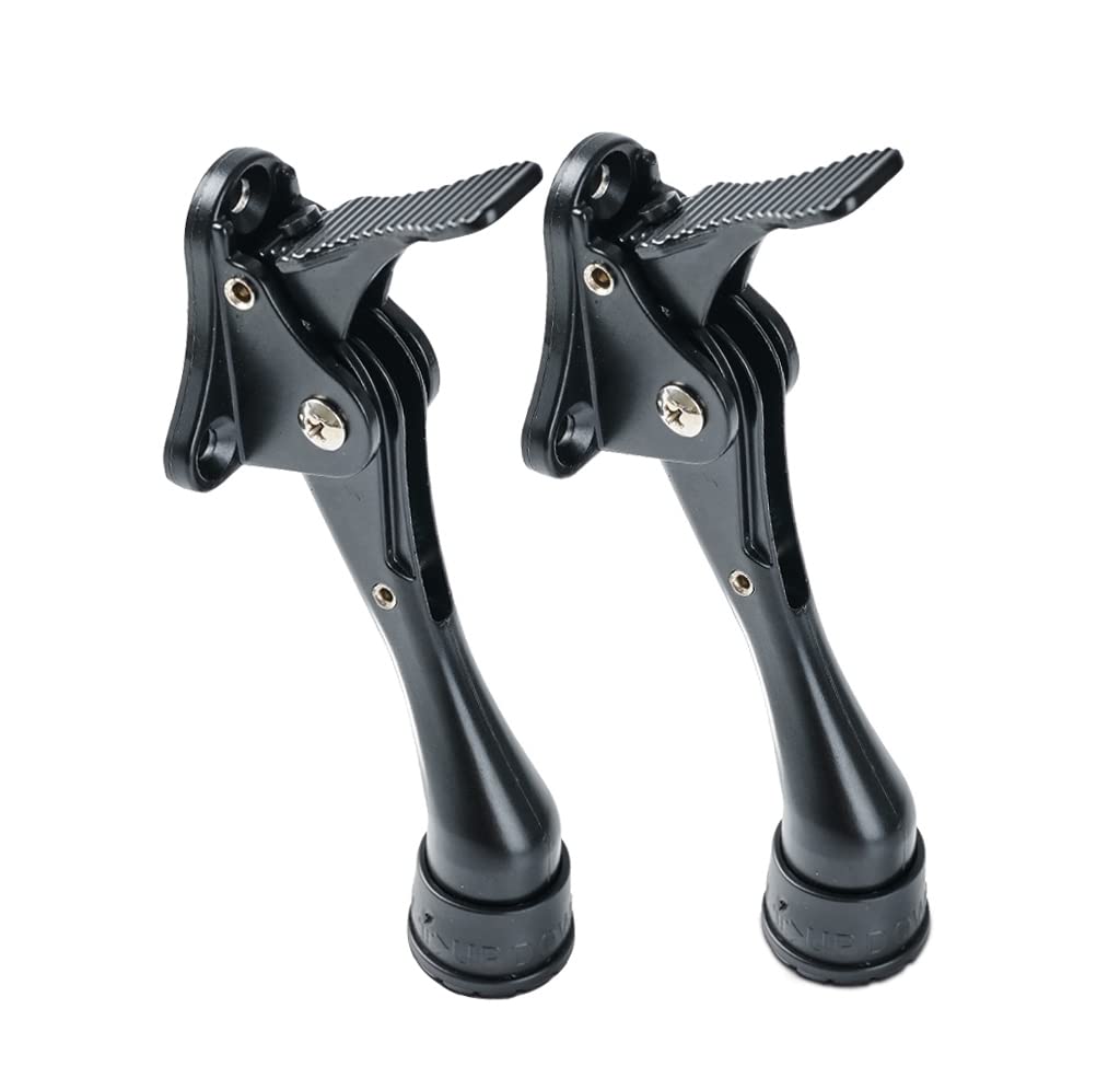 HOME&I One Touch Easy Pedal Door Stop Stopper Height Adjustable Kick Down Door Stop with Rubber Tip Spring Lever Screw Type (Black, 4 Inch x 2 Pack)