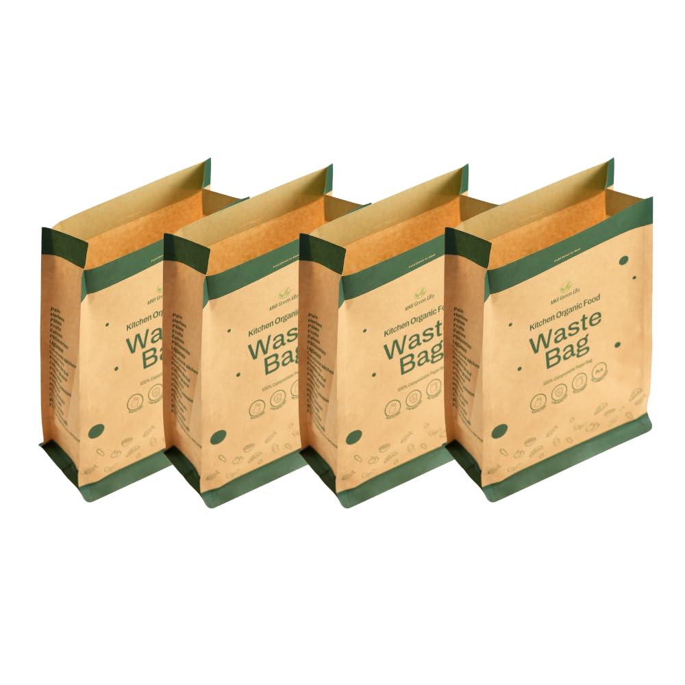 MKR Green Life - Compostable Paper Kitchen Food Waste Bags - 100% Cellulose Leak-Resistant Bin Liners, 35 Count