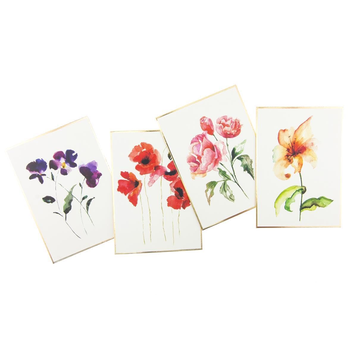 Graphique Watercolor Flowers Greeting Cards | 20 Pack | All Occasion Blank Note Cards with Envelopes | 4 Assorted Floral Designs with Gold Foil Borders | Boxed Set for Personalized Notes | 4.25" x 6"