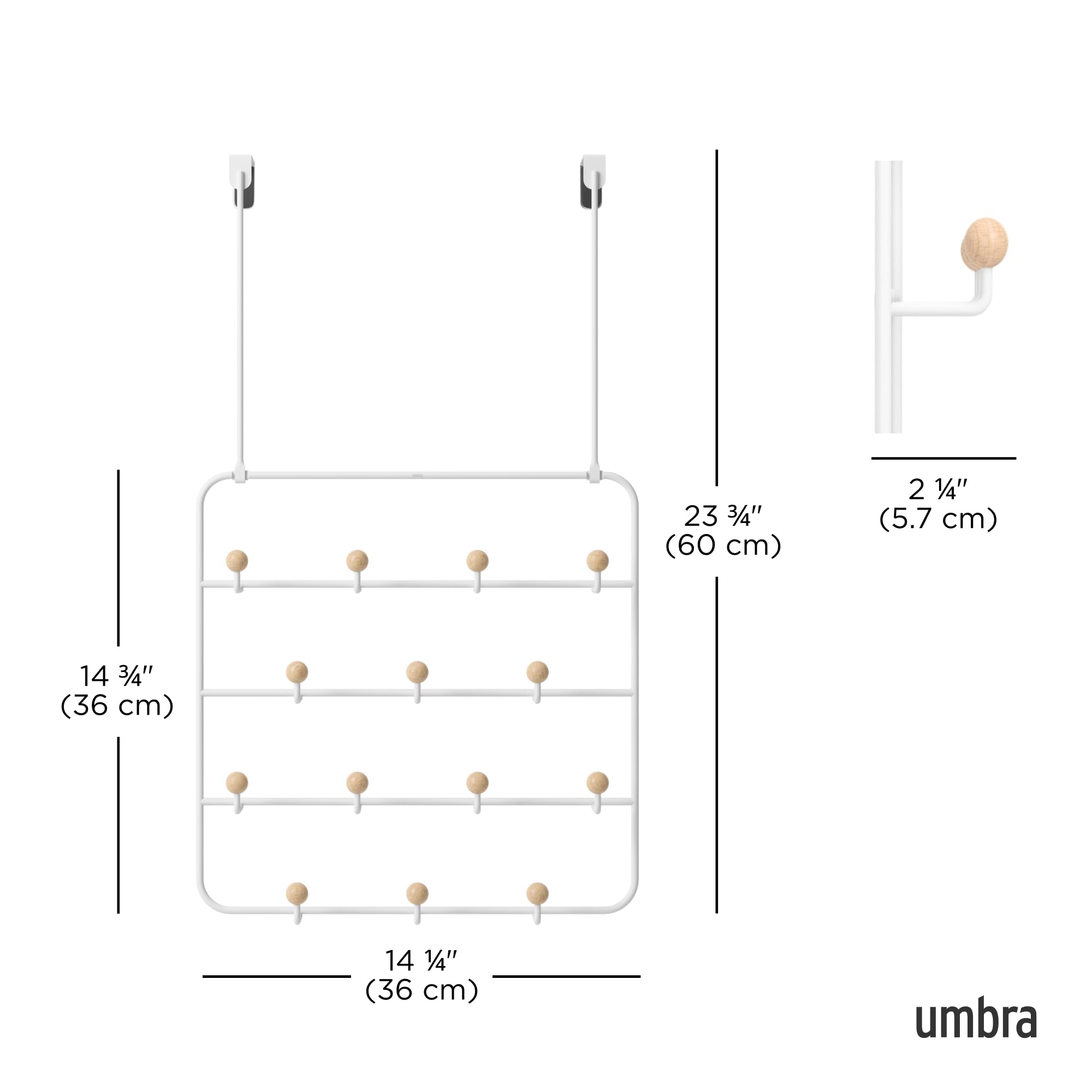 Umbra Estique Over The Door Coat Rack & Multi-Use Organizer, for Coats, Bags, Hats & More, White/Natural