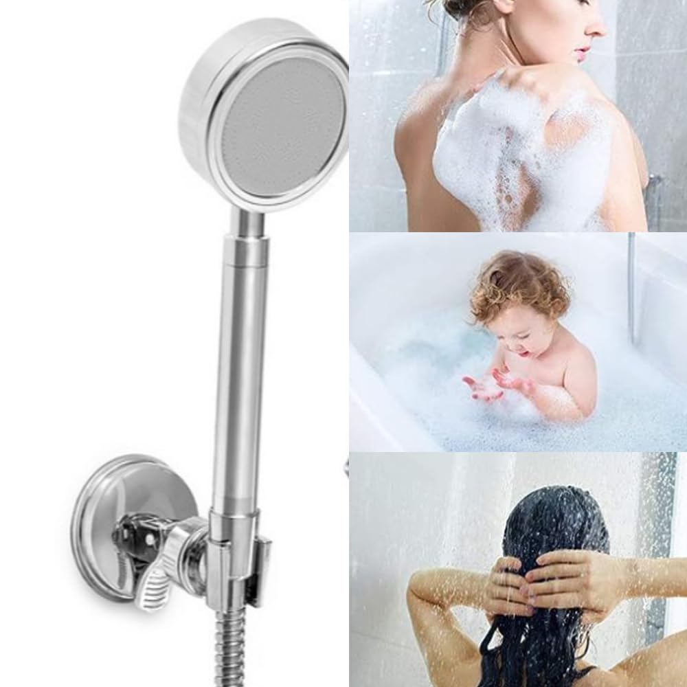 2Pack Adjustable Shower Head Holder,Wall Mounted Suction Cup Stand Removable Suction Cup Handheld Shower Head Bracket No Drill Shower Head Bracket with Chrome Polished for Bathroom