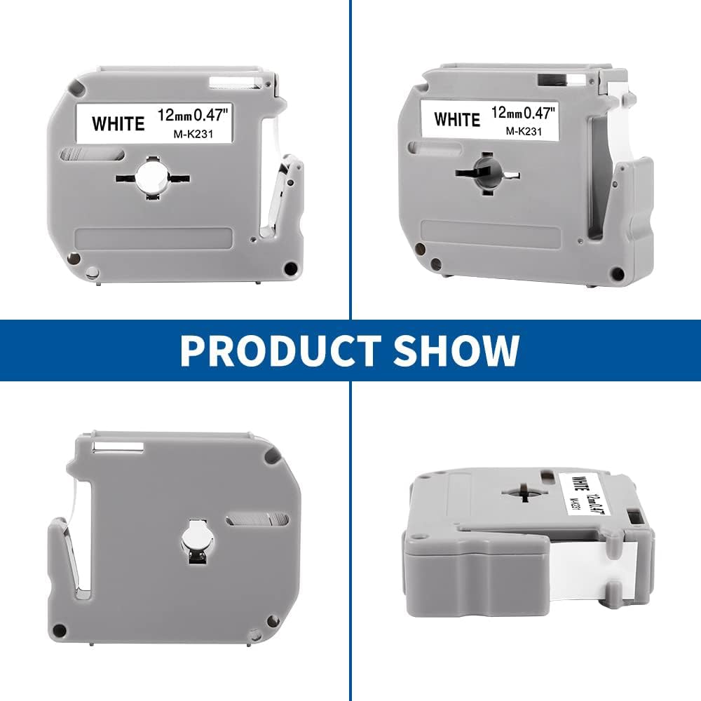 M-K231 Compatible with Brother P-Touch M Tape PT-M95 MK231 M231 12mm 0.47Inch Label Maker Tape for Brother PTM95 PT-70 PT-90 PT-65 PT85, Black on White, 1/2'' x 26.2', 4-Pack