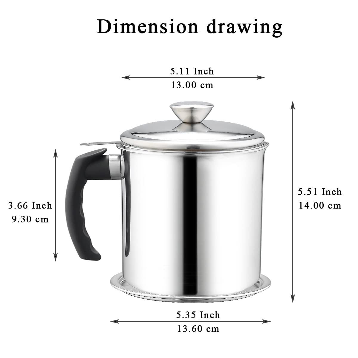 Kyraton Bacon Grease Container with Strainer, 48 oz Stainless Steel Oil Container, Pot Fat Storage with Lid, Easy Grip Handle Suitable for Storing Frying Oil and Cooking Grease