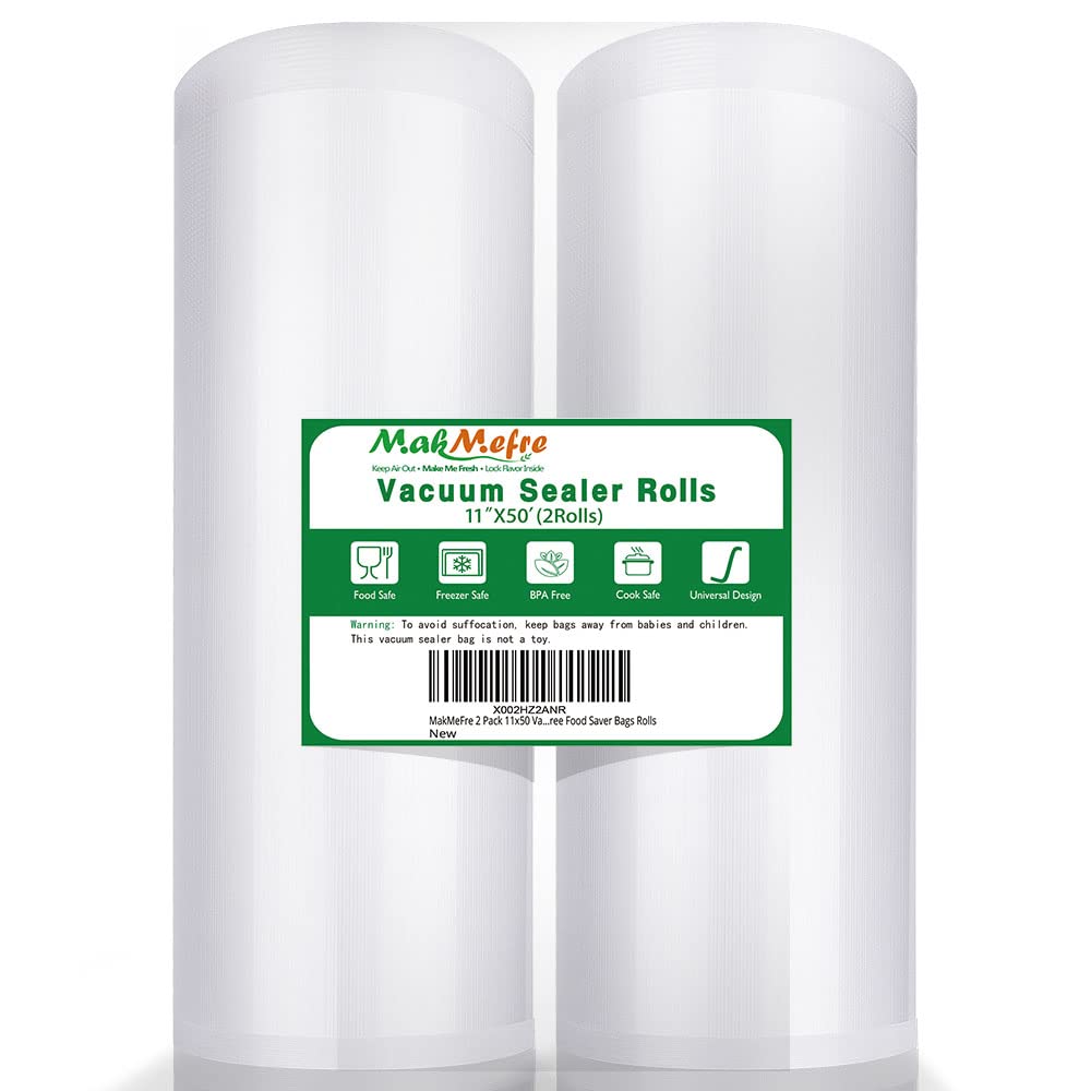 MakMeFre 2 Pack 11x50 Vacuum Sealer Bags Rolls with BPA Free and Heavy Duty,Commercial Grade Vaccume Seal Bags Rolls Work with Any Types Vacuum Sealer